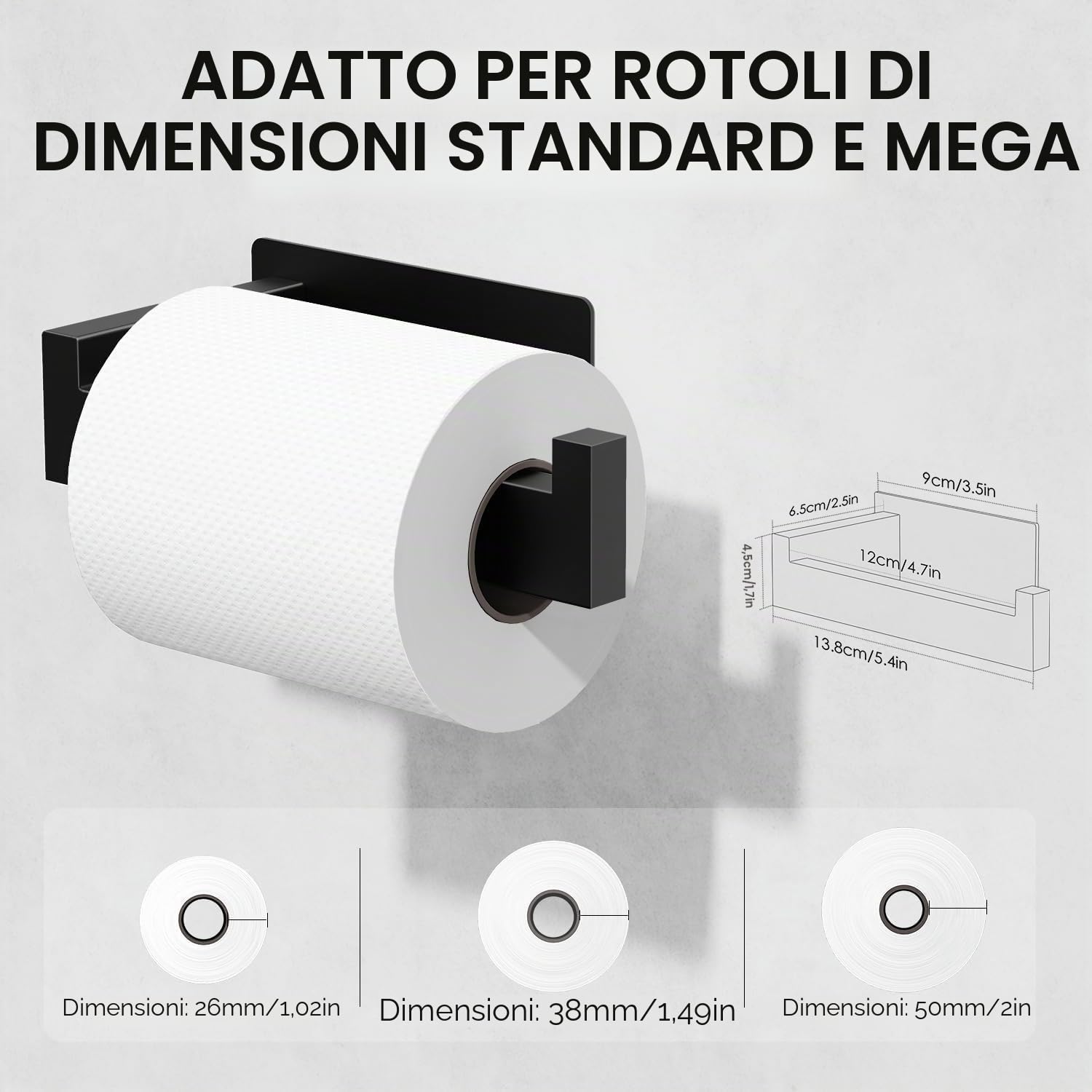 Auxmir Porta Carta Igienica Acciaio Nero 2 Pezzi Adesivo