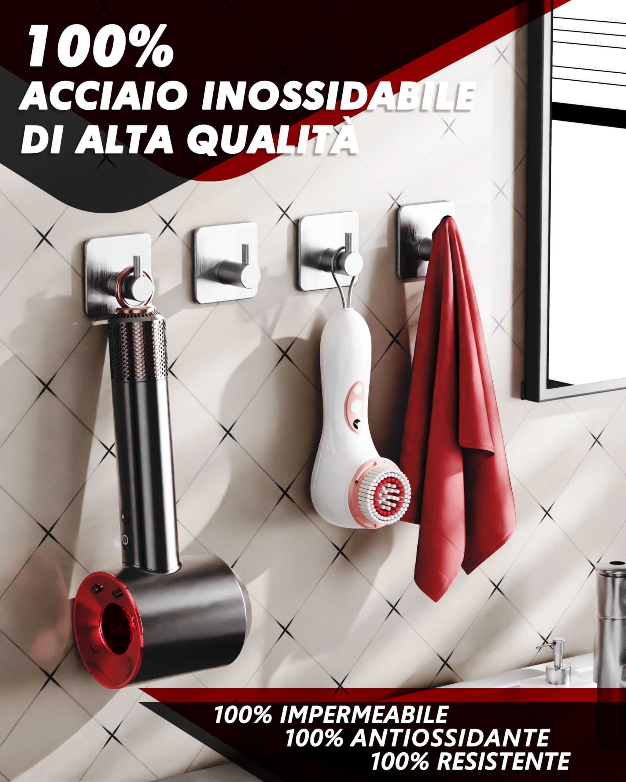 Auxmir Ganci Adesivi Argento-M 6 Pezzi Acciaio Inox
