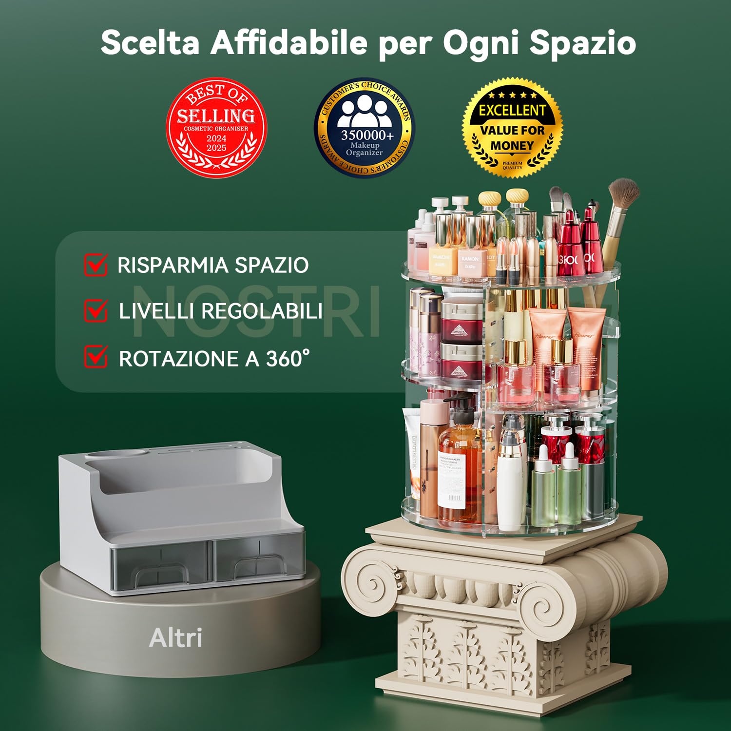 Auxmir Organizer Trucchi Rotante 360° 9 Ripiani Trasparente