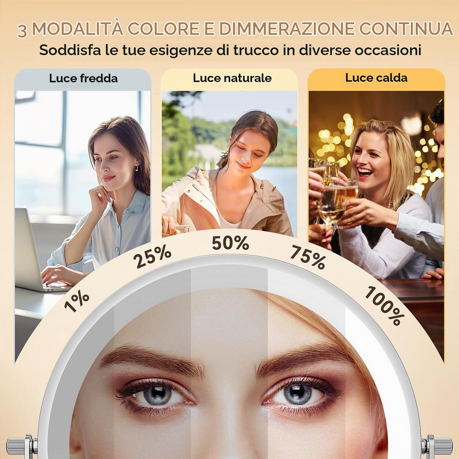 Auxmir 20X/1X specchio trucco parete argento LED