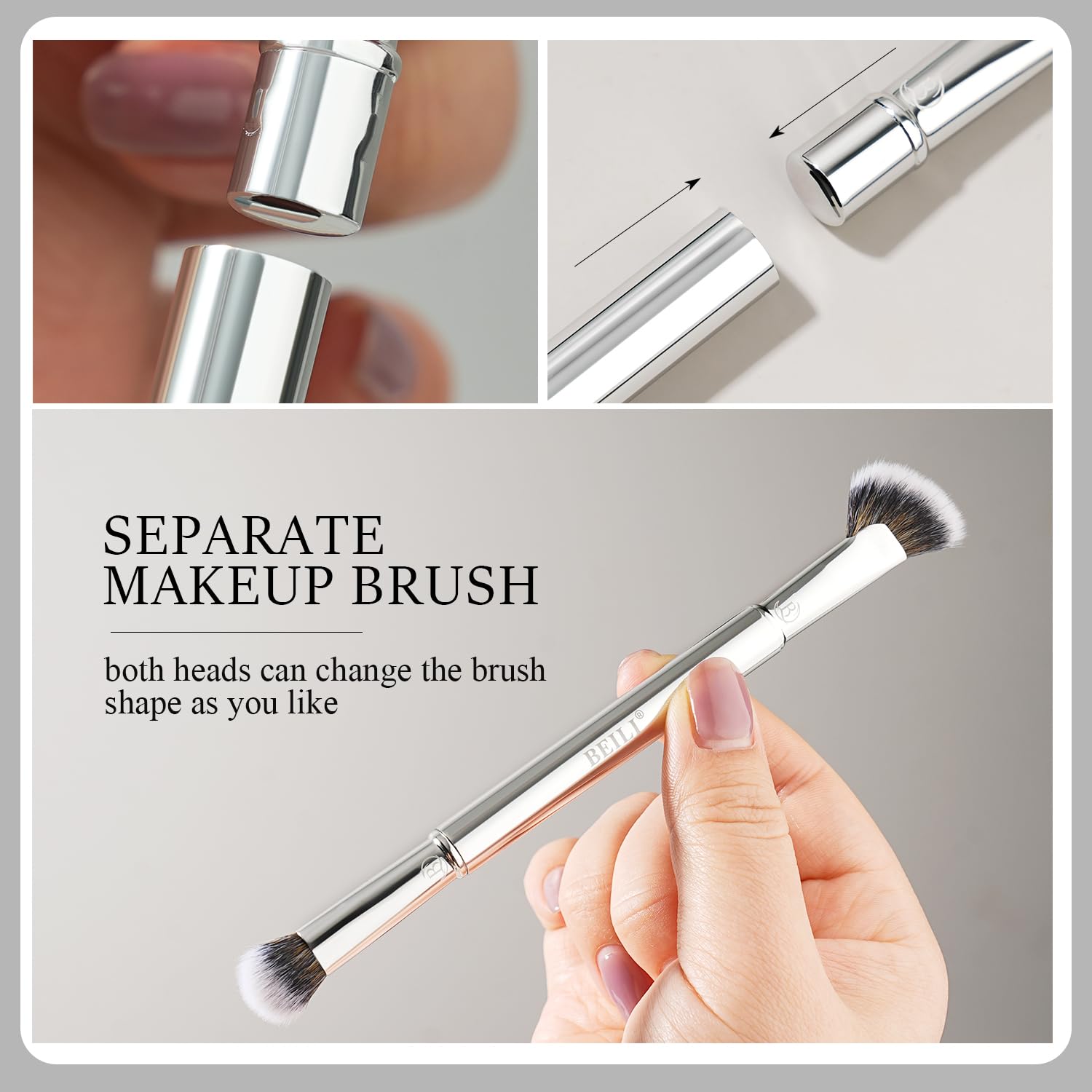 BEILI Set 8 Pennelli Trucco Viaggio Argento con Specchio