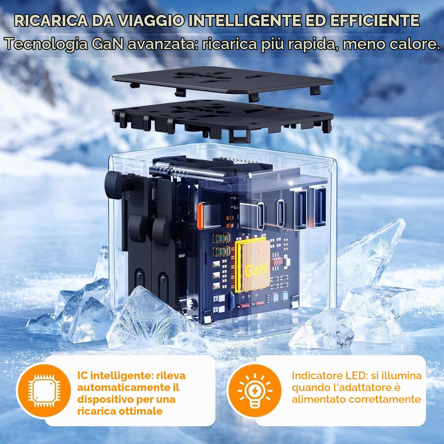 Auxmir Adattatore Viaggio Universale 45W Nero