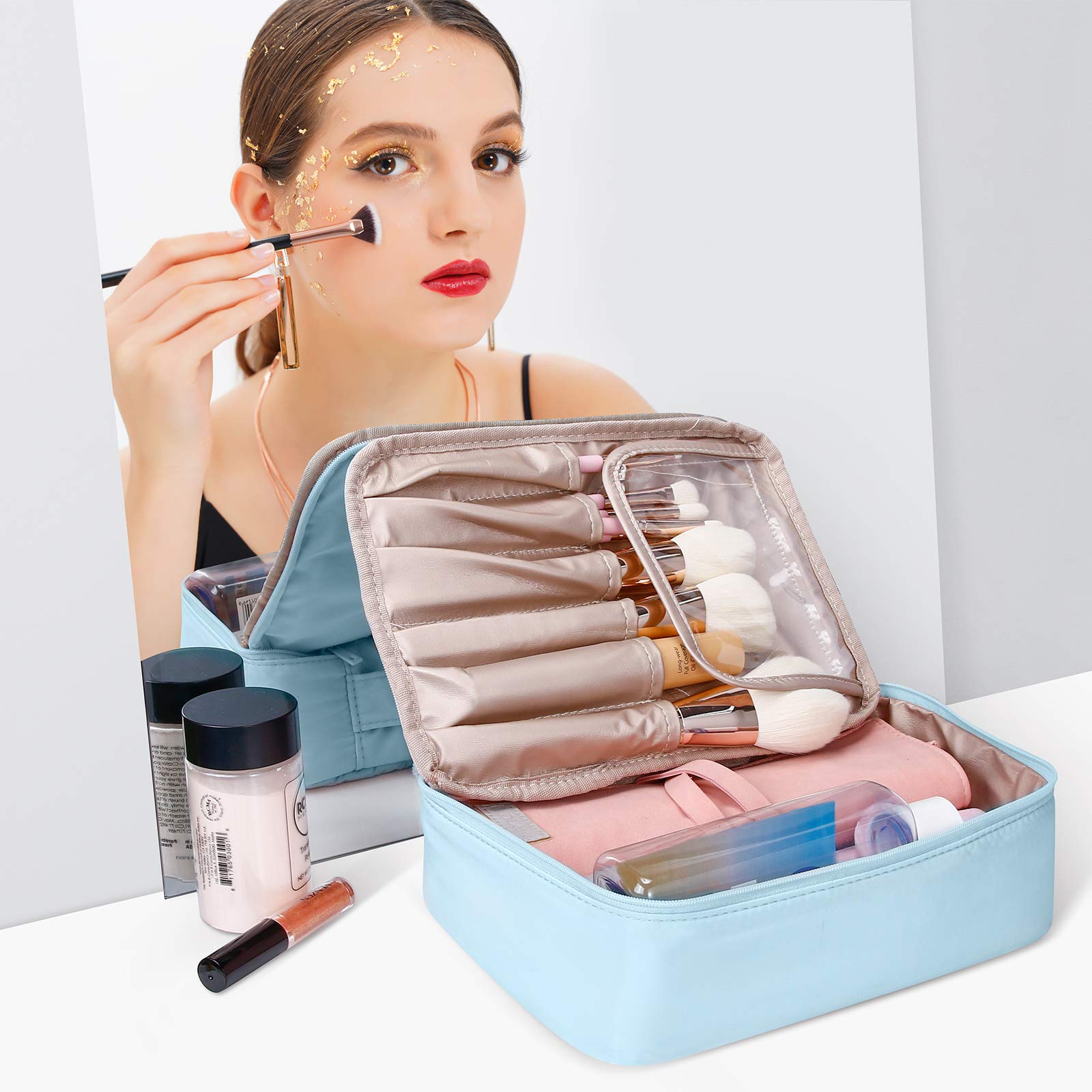 DUcare Borsa Trucco Viaggio Blu con Pochette 23,5 cm
