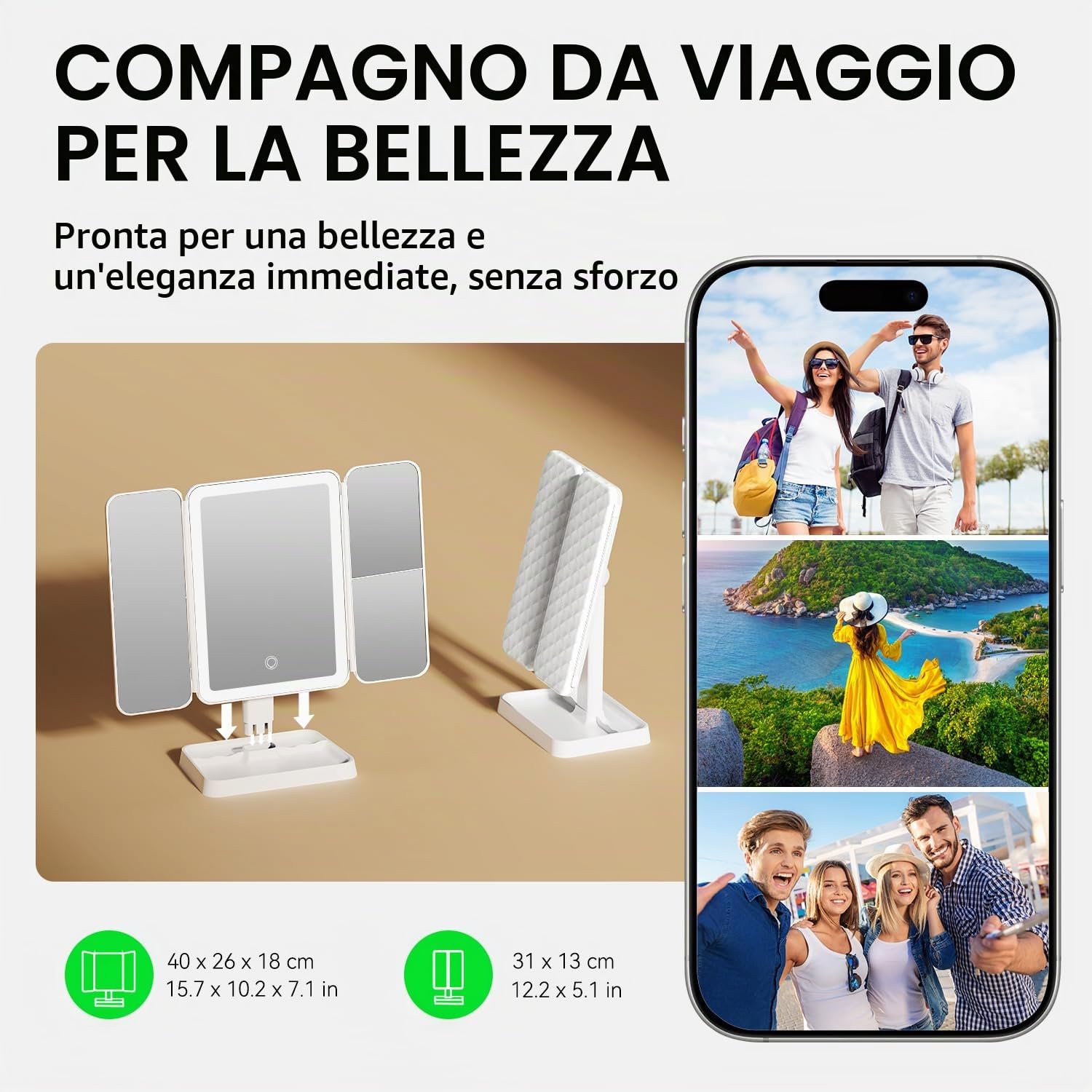 Auxmir Specchio Trucco 52 LED 1X/2X/3X Ricaricabile USB-C