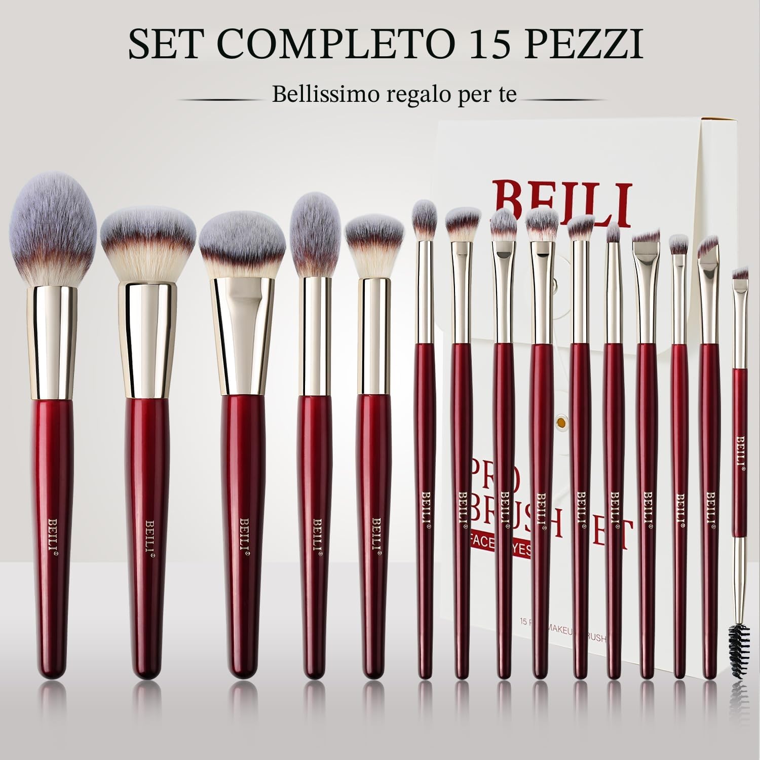 BEILI Set Pennelli Trucco 15 Pezzi Vegano Sintetici