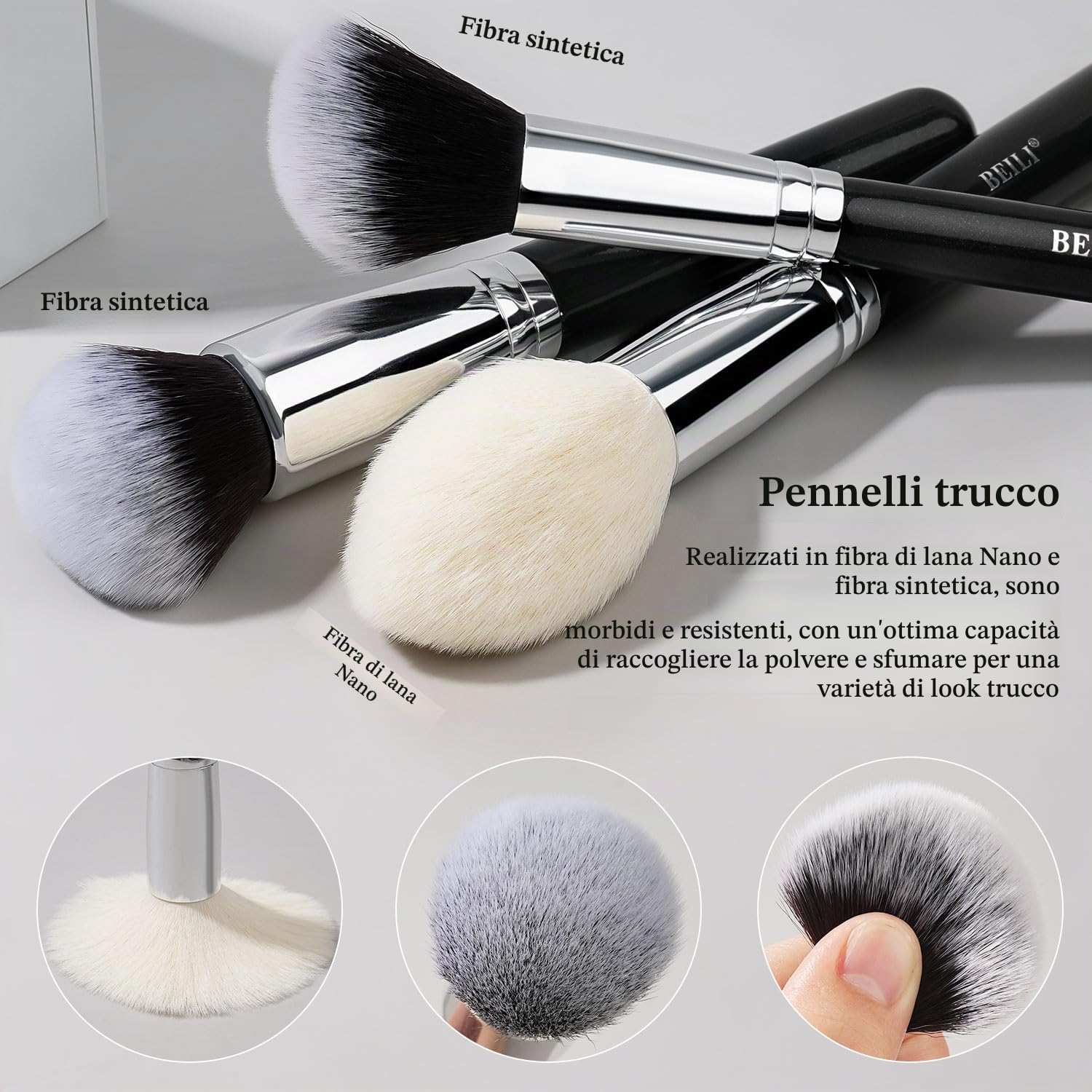 BEILI Set Pennelli Trucco 20 Pezzi Nero Pelo Naturale