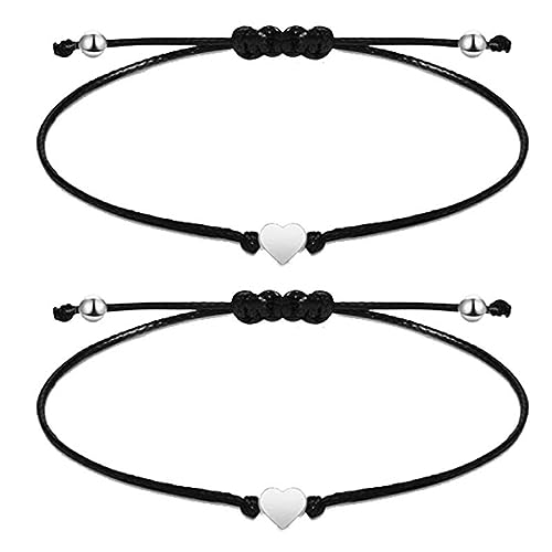 SJBAUTYO Set 2 Braccialetti Corda Neri Cuore Cavigliera