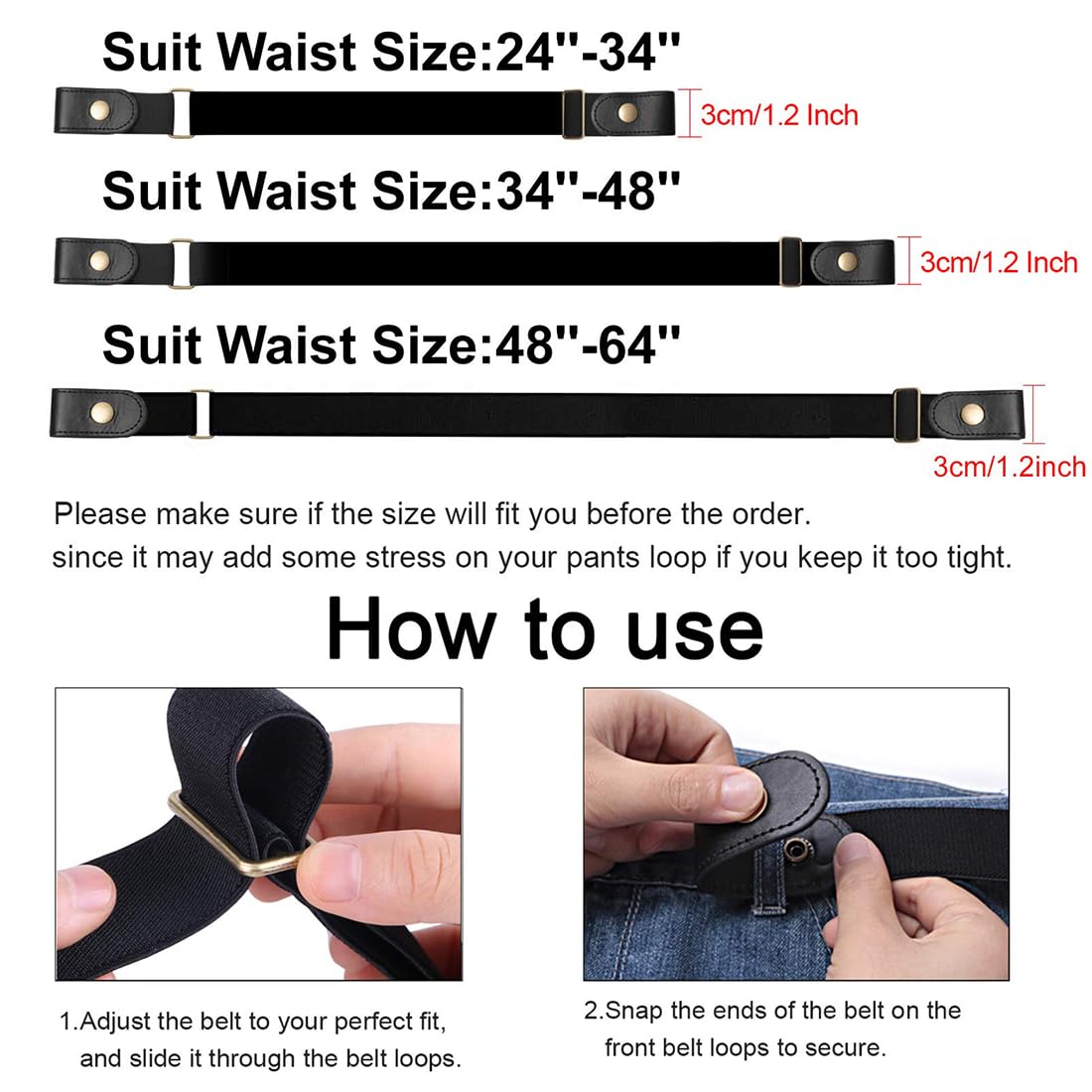 SJBAUTYO Set 4 Cinture Elastiche Senza Fibbia