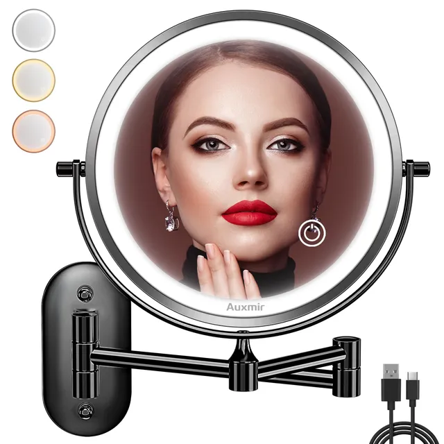 Auxmir Specchio Trucco da Parete 10X/1X Nero con Luci