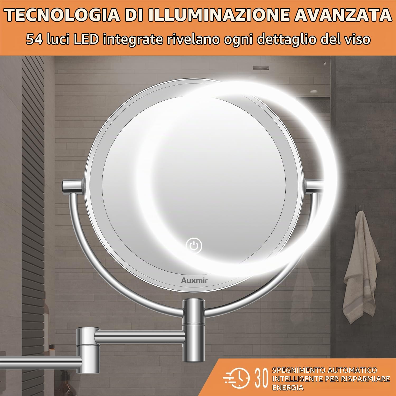 Auxmir Specchio Parete LED 1X/30X Ingranditore