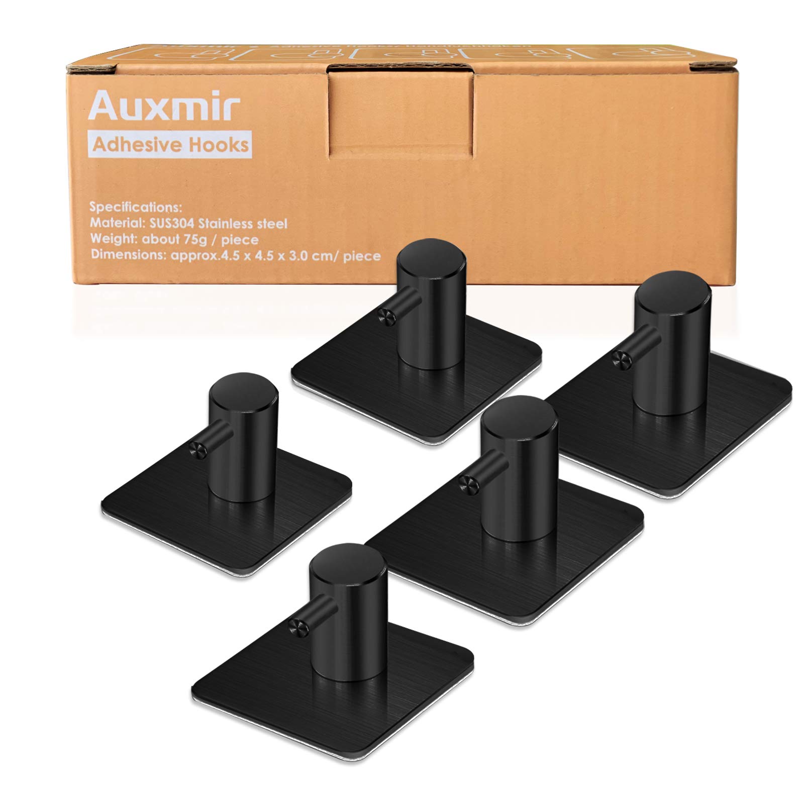 Auxmir set 5 ganci adesivi acciaio inox nero lucido
