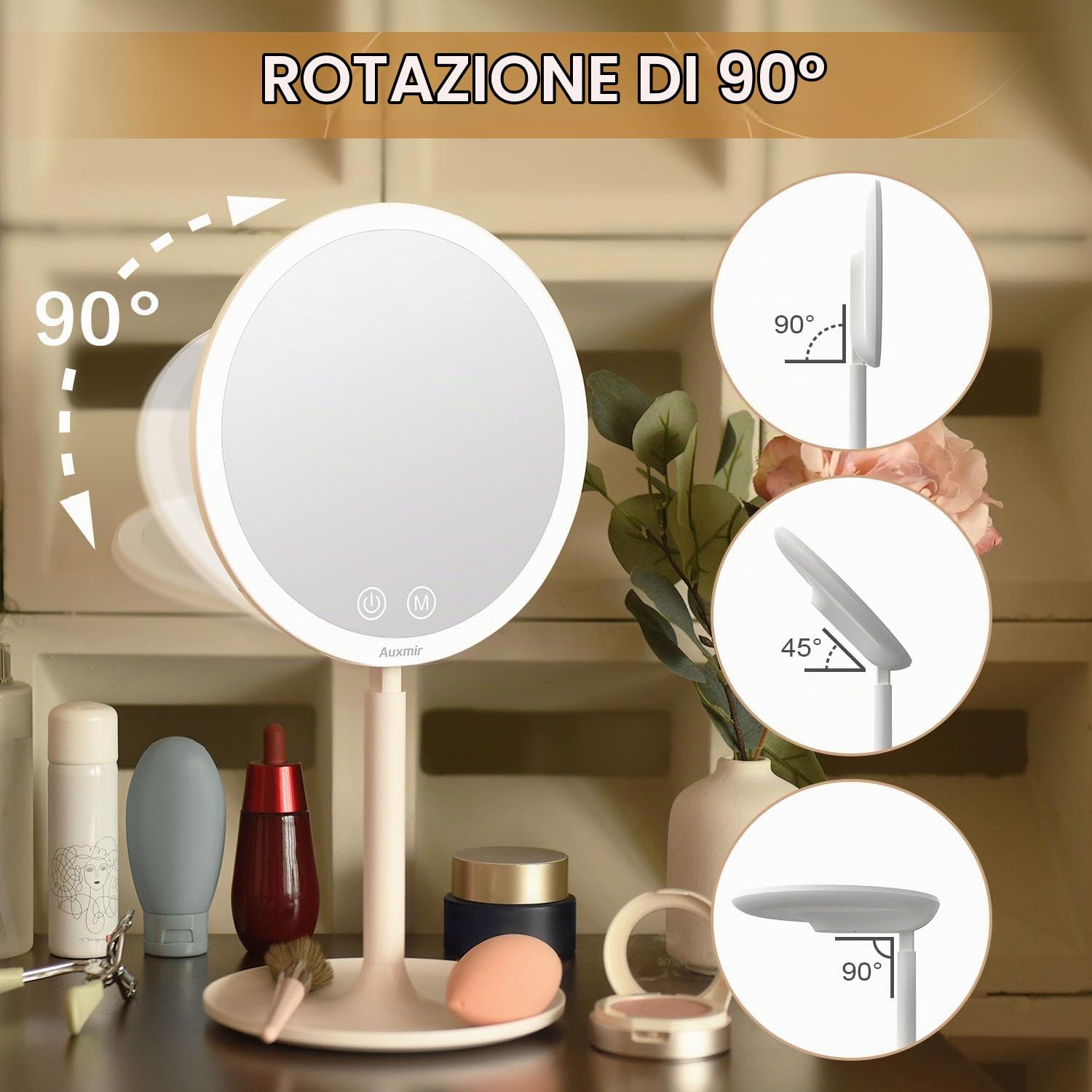 Auxmir Specchio Trucco Specchio da Tavolo 10X LED Ricaricabile