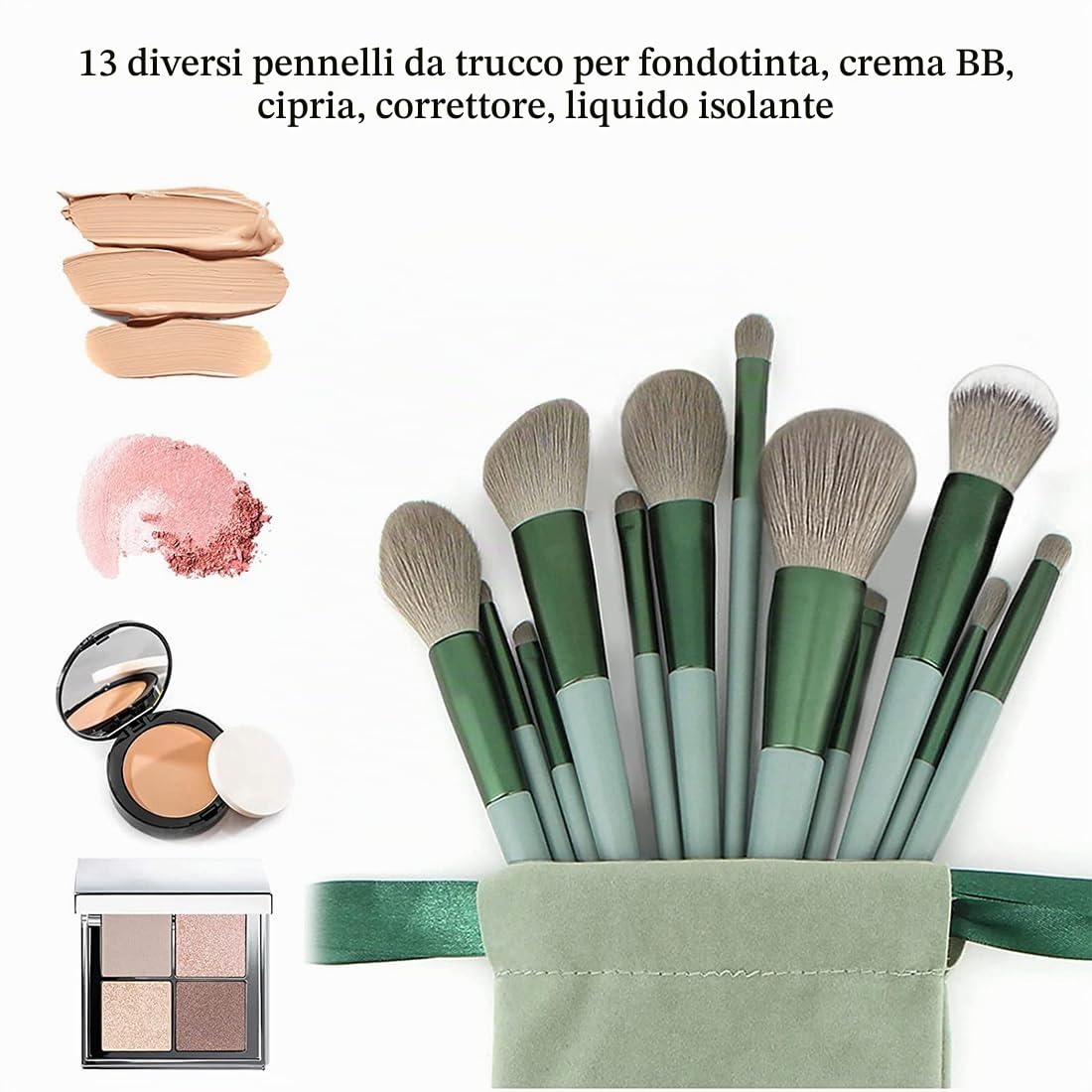 SJBAUTYO Set 13 Pennelli Trucco con borsa fibre rayon