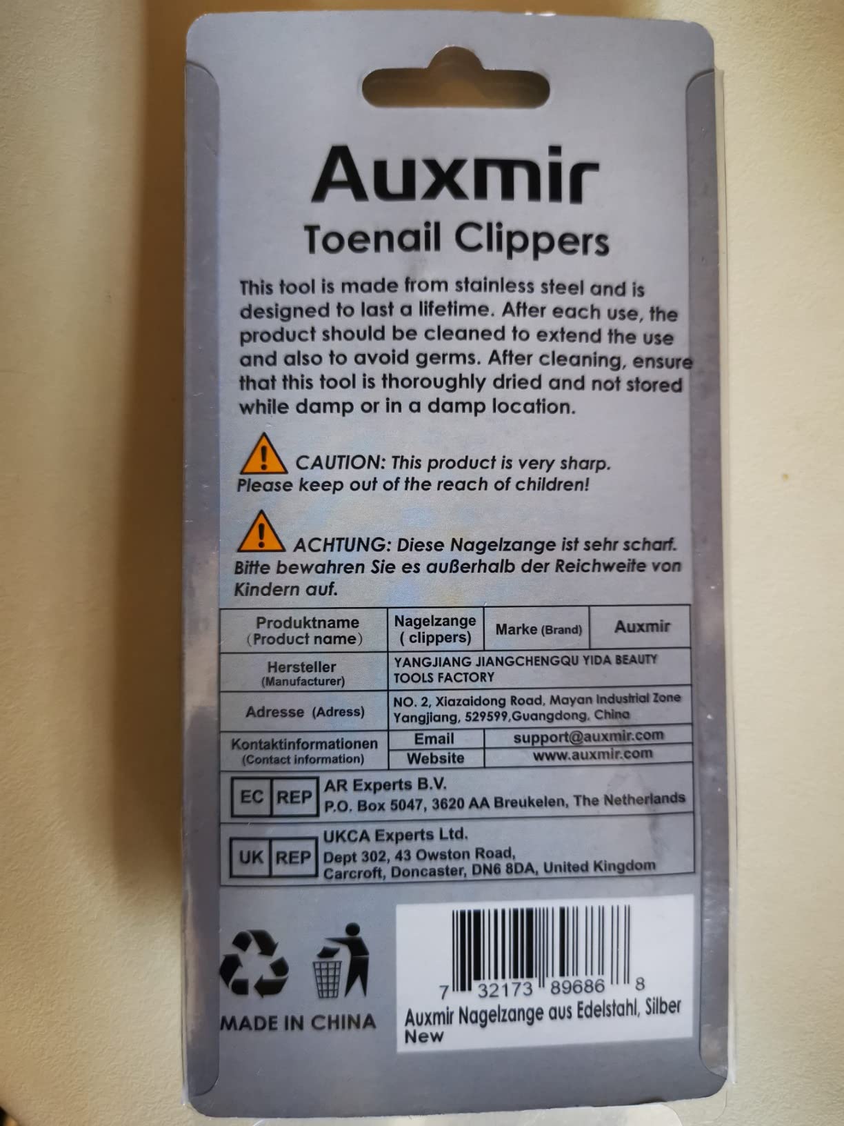 Auxmir Tronchesino Unghie Professionale tagliaunghie argento acciaio inox