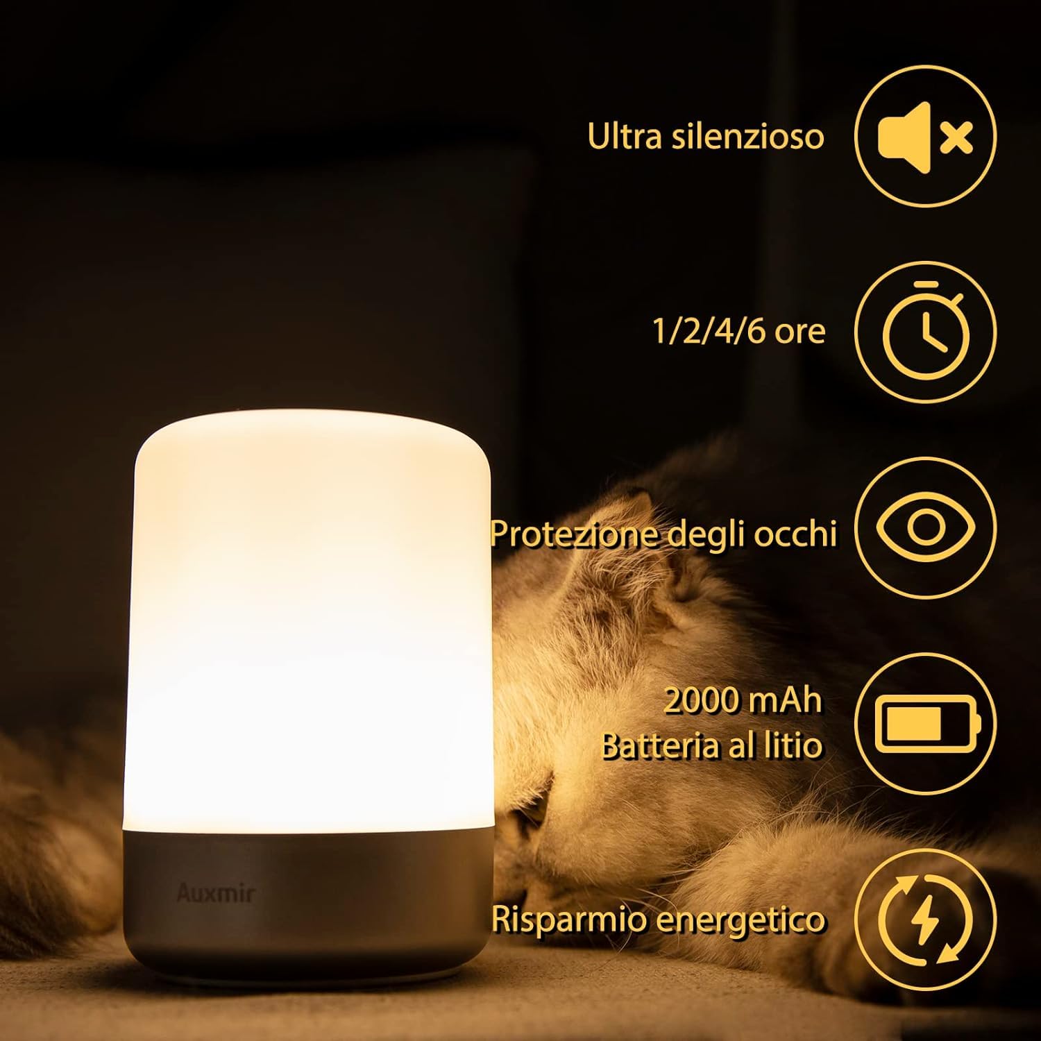 Auxmir Lampada comodino LED 8 colori touch