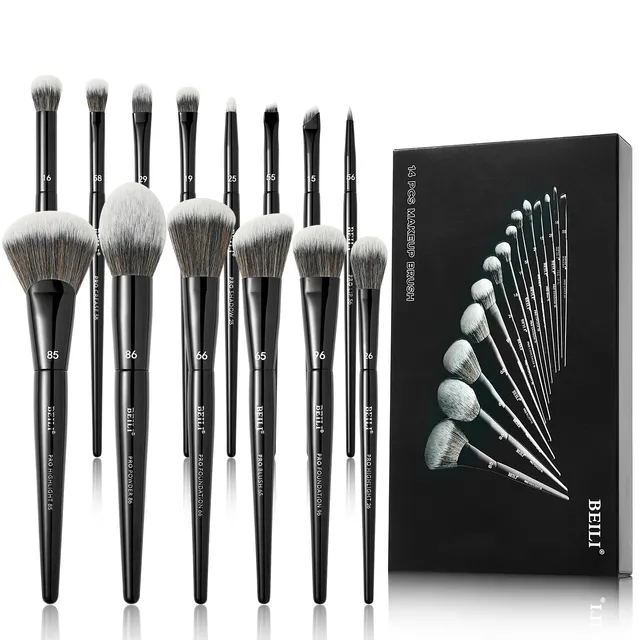 BEILI Set 14 Pennelli Trucco Vegani Neri Viso e Occhi