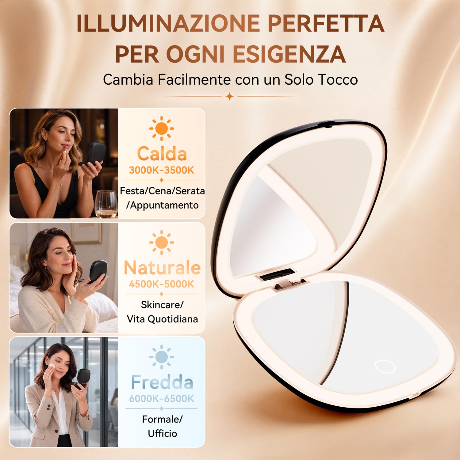 Auxmir Specchio Borsetta LED 1X/30X Nero Ricaricabile