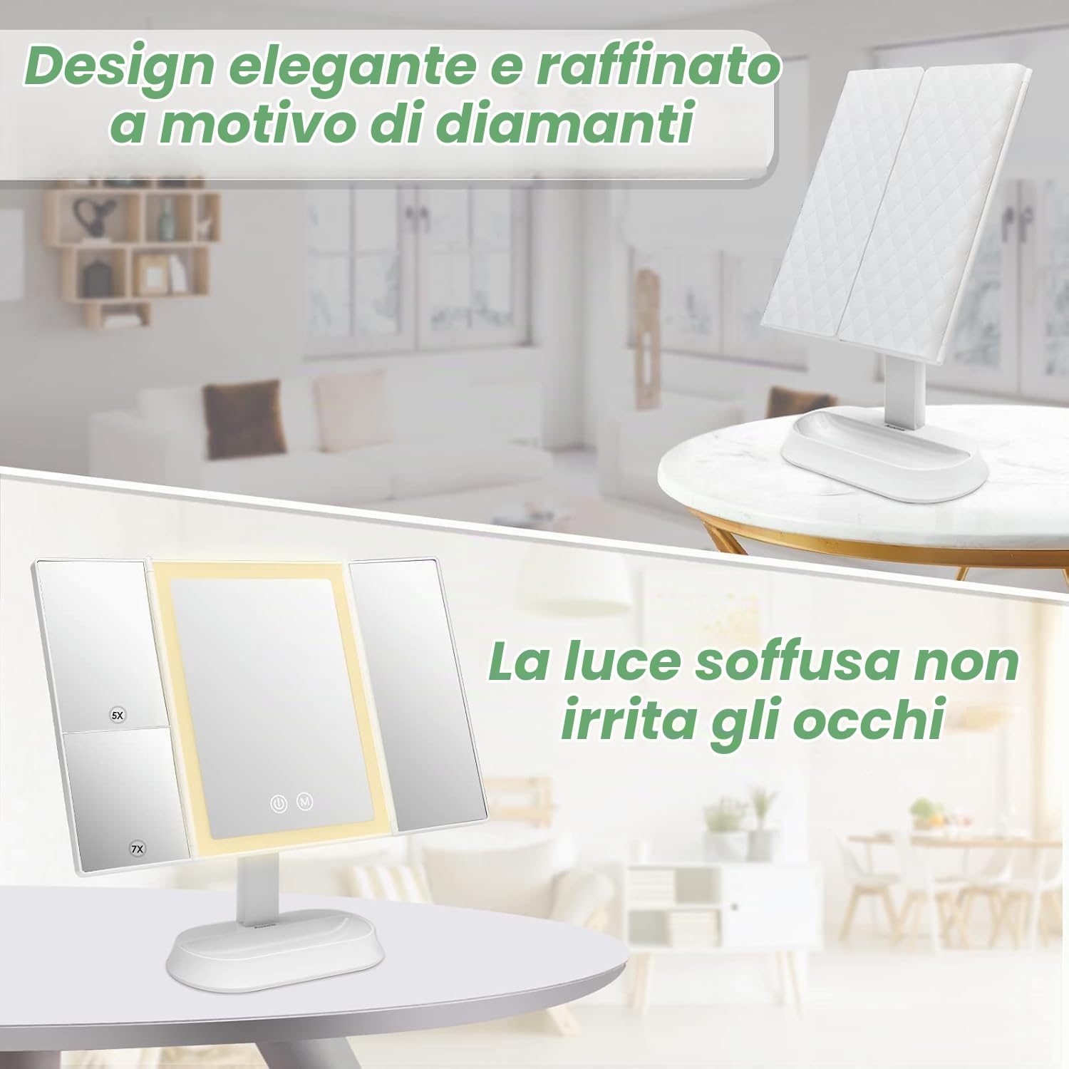Auxmir Specchio Trucco con Luci 60 LED 1X 5X 7X Pieghevole