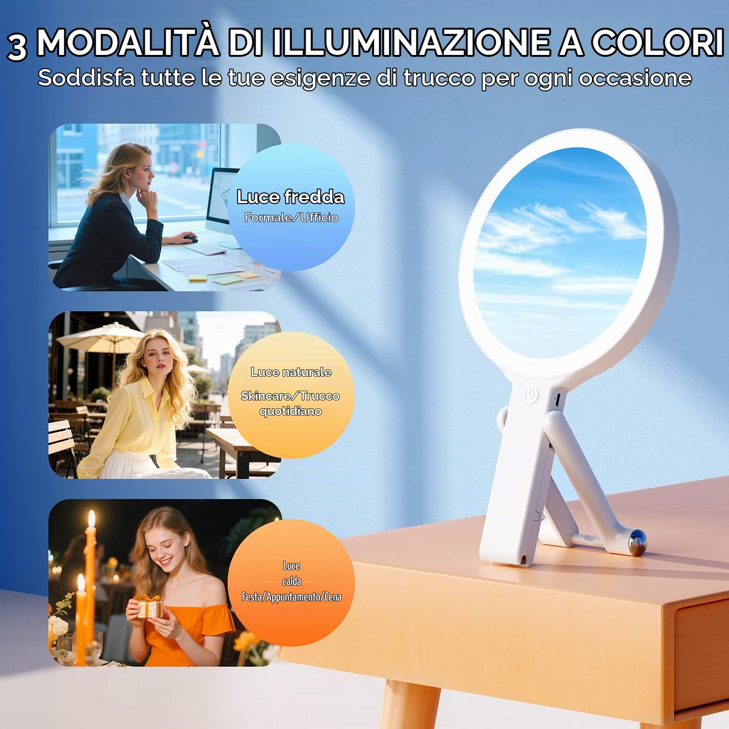 Auxmir Specchio Trucco LED 30X/1X Bianco Pieghevole