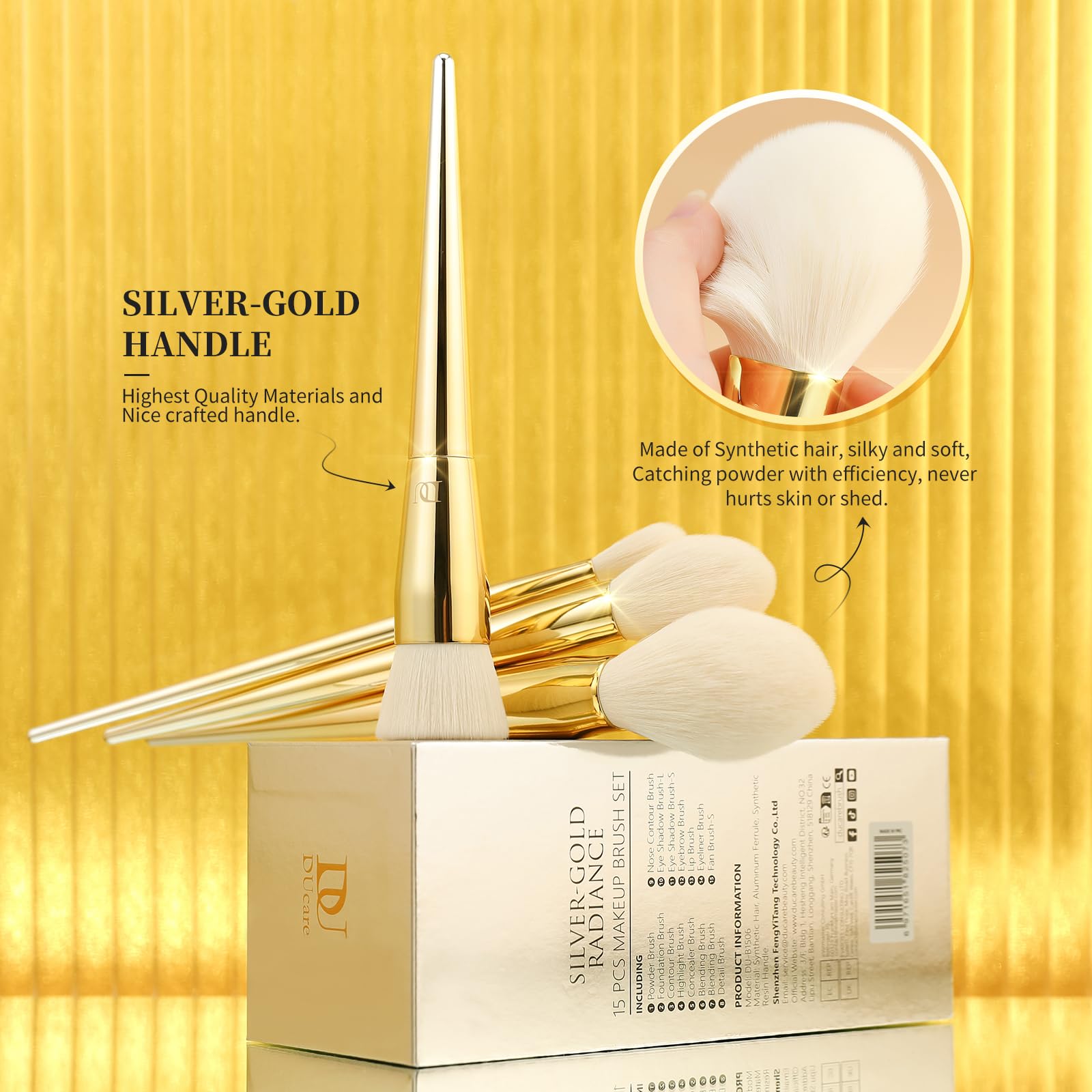 DUcare Pennelli Trucco Setole Sintetiche Oro Argento