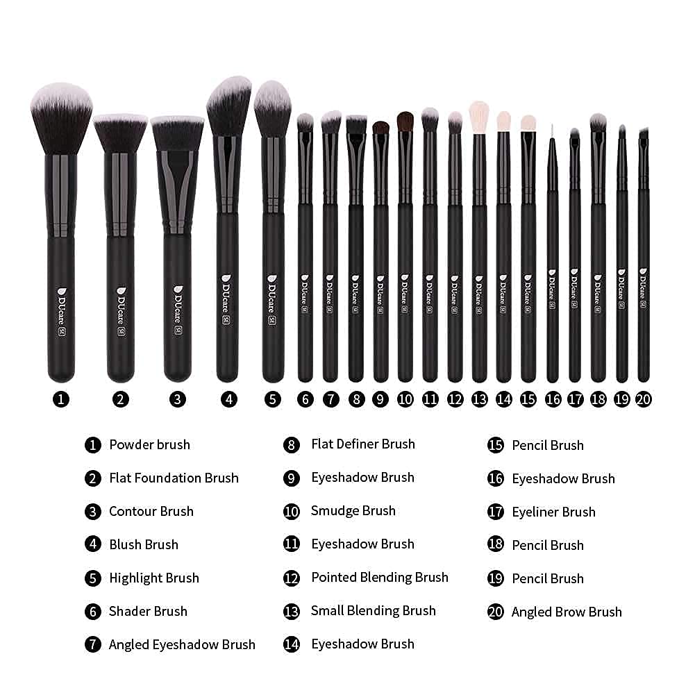DUcare Set 20Pz Pennelli Trucco Nero fibre sintetiche