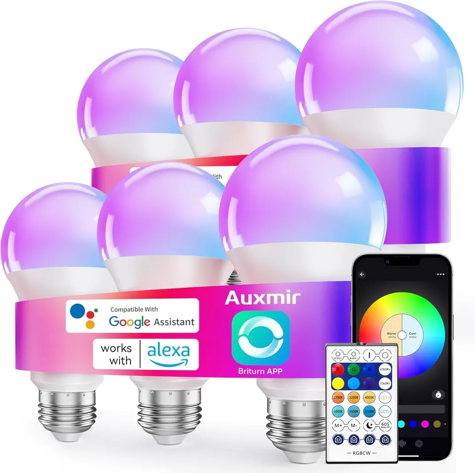 Auxmir Lampadine Smart LED E27 RGB 6 Pezzi Dimmerabili