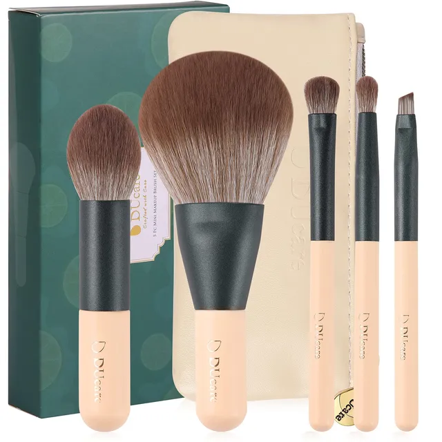 Ducare set pennelli trucco viaggio 5 pezzi mini con borsa