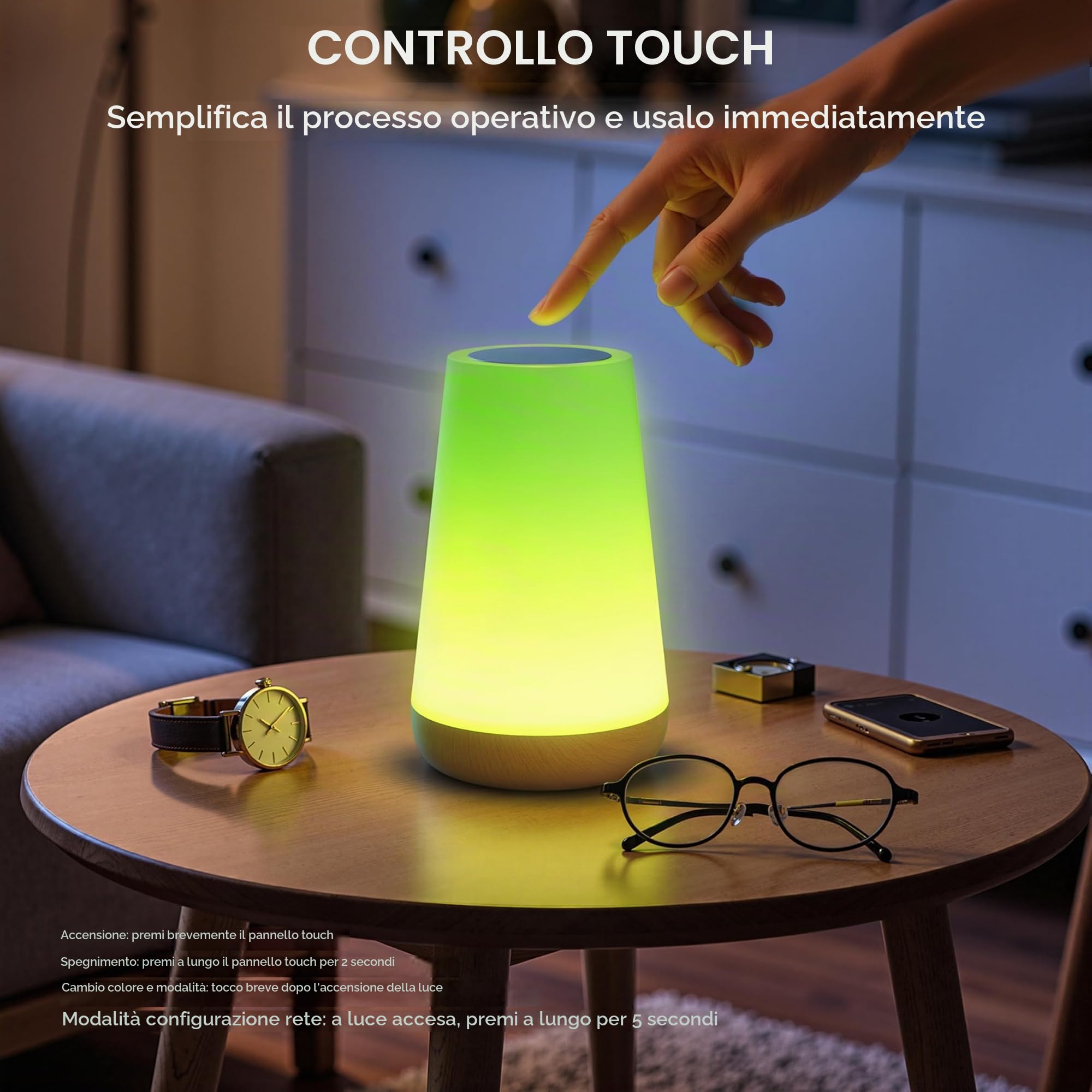 Auxmir Smart Lampada da Comodino WiFi Touch RGB 256 Colori
