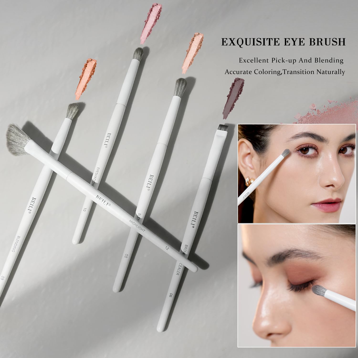 BEILI Set Pennelli Trucco 12 Pezzi Bianchi Vegani