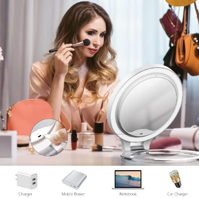 WEILY Specchio Trucco 10X/1X con Luci LED Doppio Lato Bianco