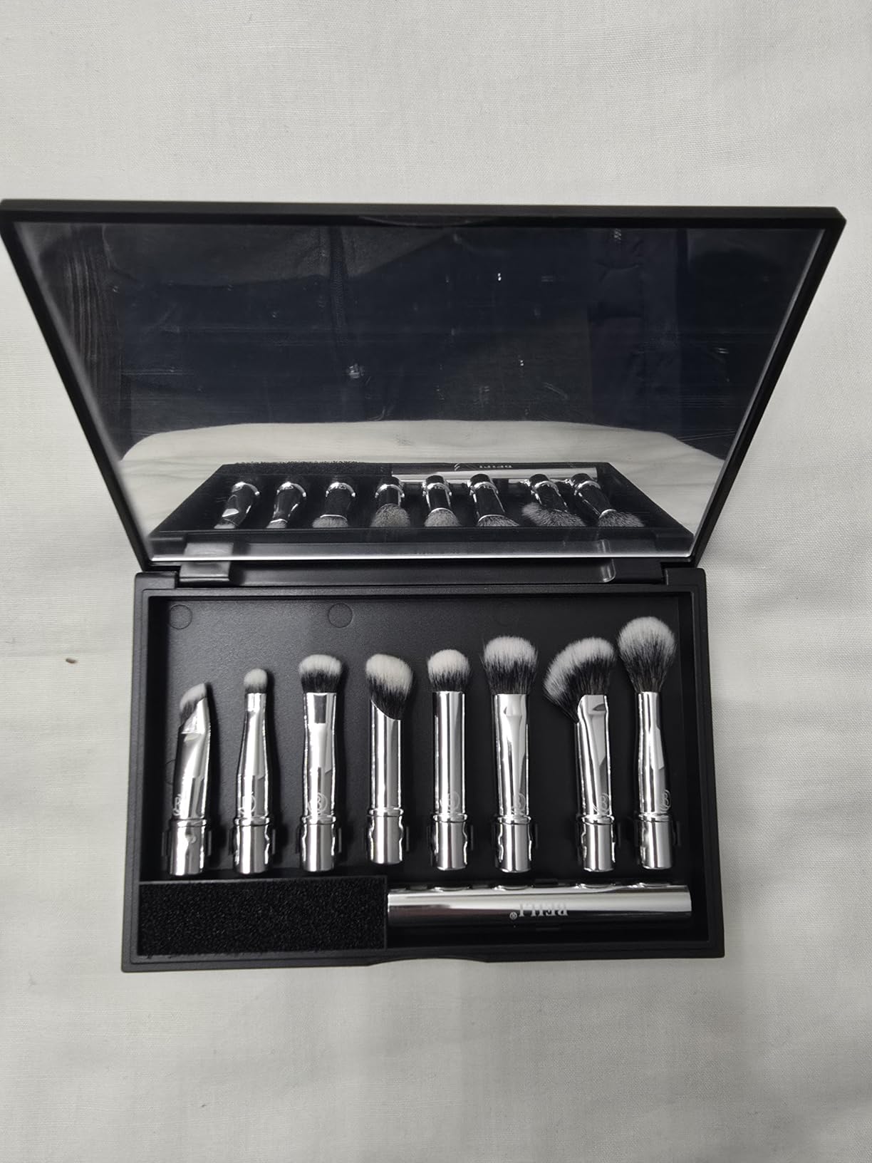 BEILI Set 8 Pennelli Trucco Viaggio Argento con Specchio