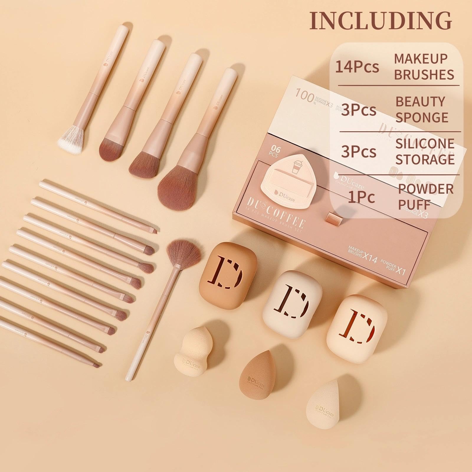 DUcare Coffee Set Pennelli Trucco 14 Pezzi con Spugne