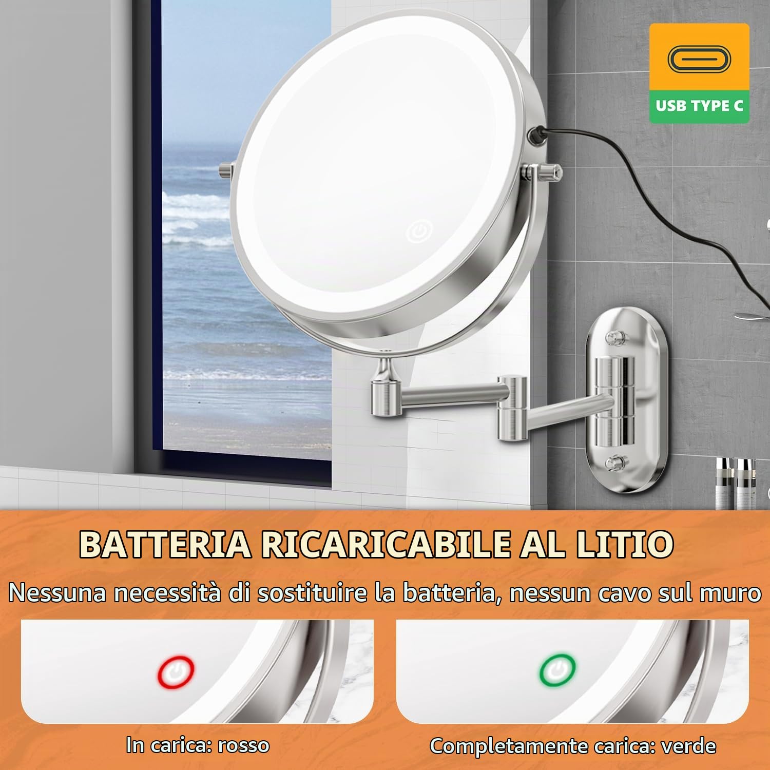 Auxmir Specchio Trucco 10X/1X Specchio da Parete 54 LED Estensibile