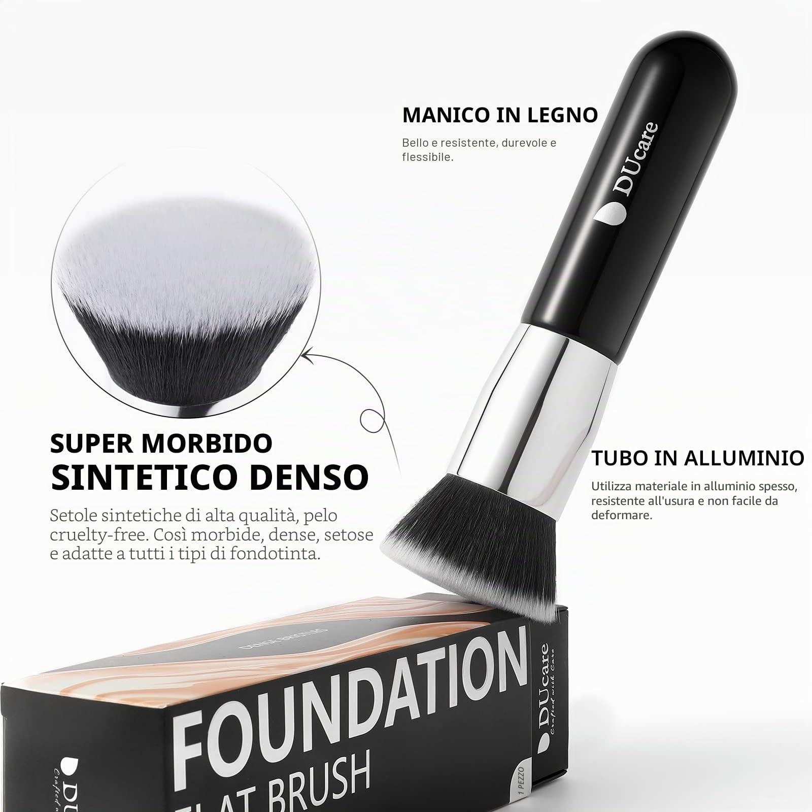 DUcare Foundation Pennello Fondotinta Nero Punta Piatta