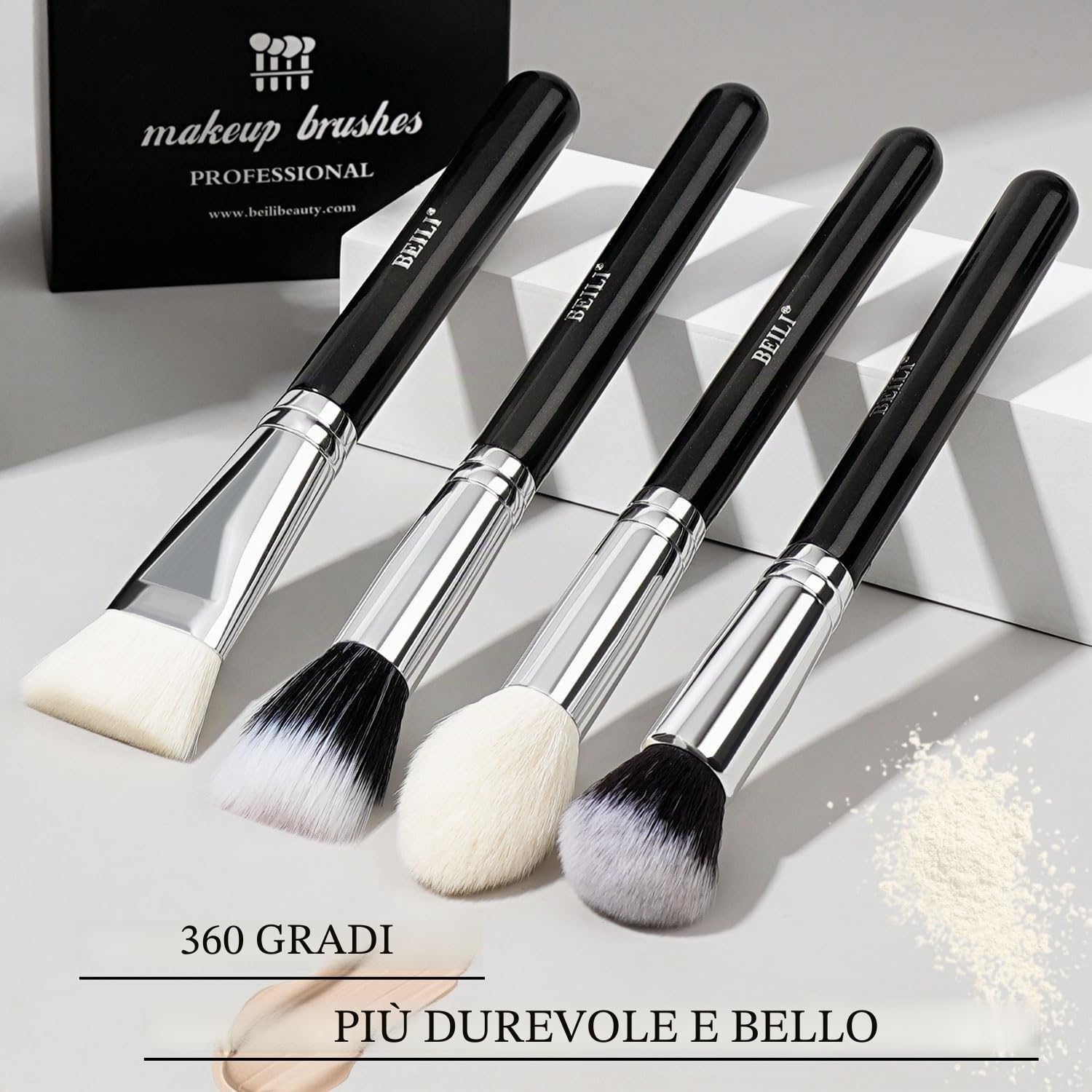 BEILI Set 15 Pennelli Trucco Pelo di Capra Nero