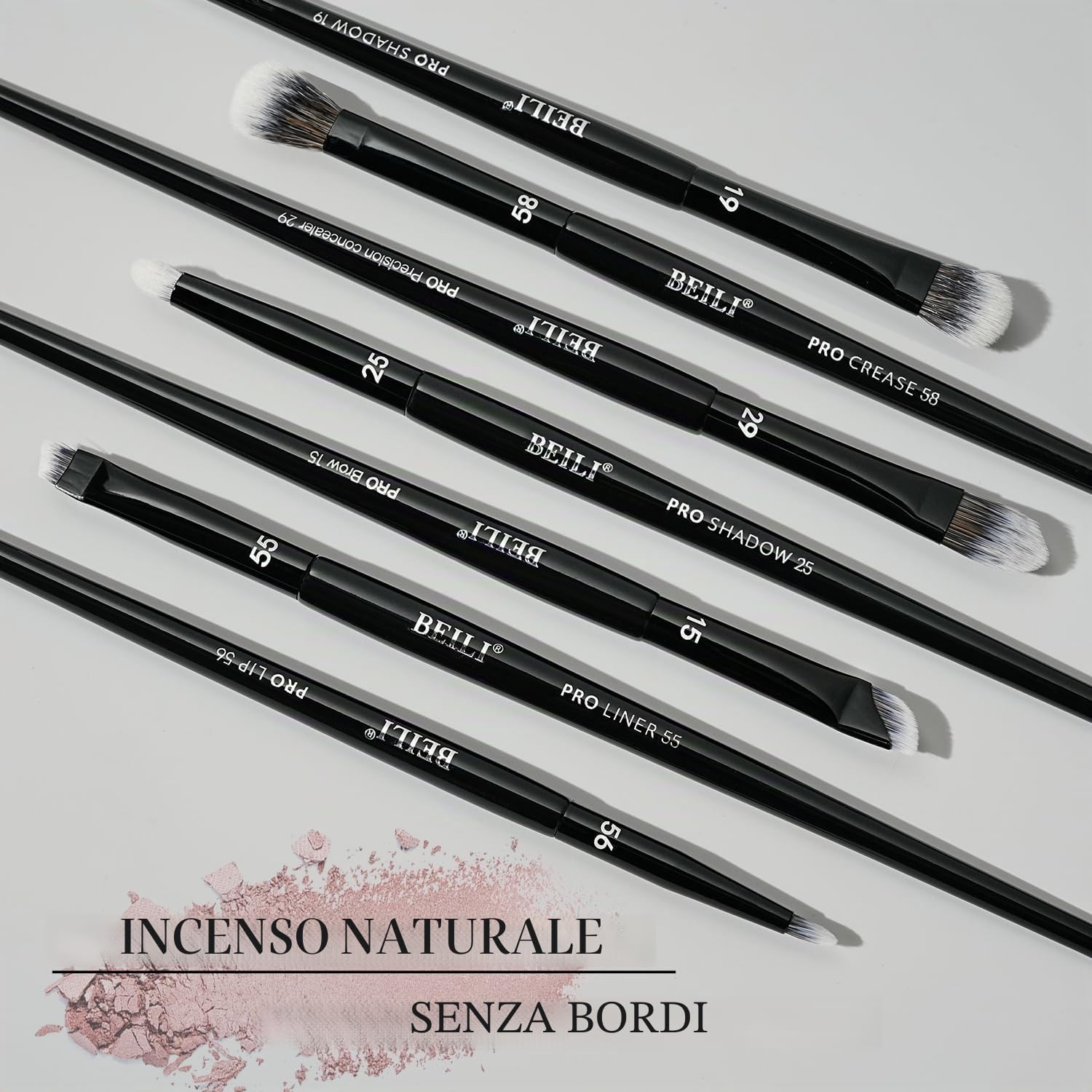BEILI Set 14 Pennelli Trucco Vegani Neri Viso e Occhi