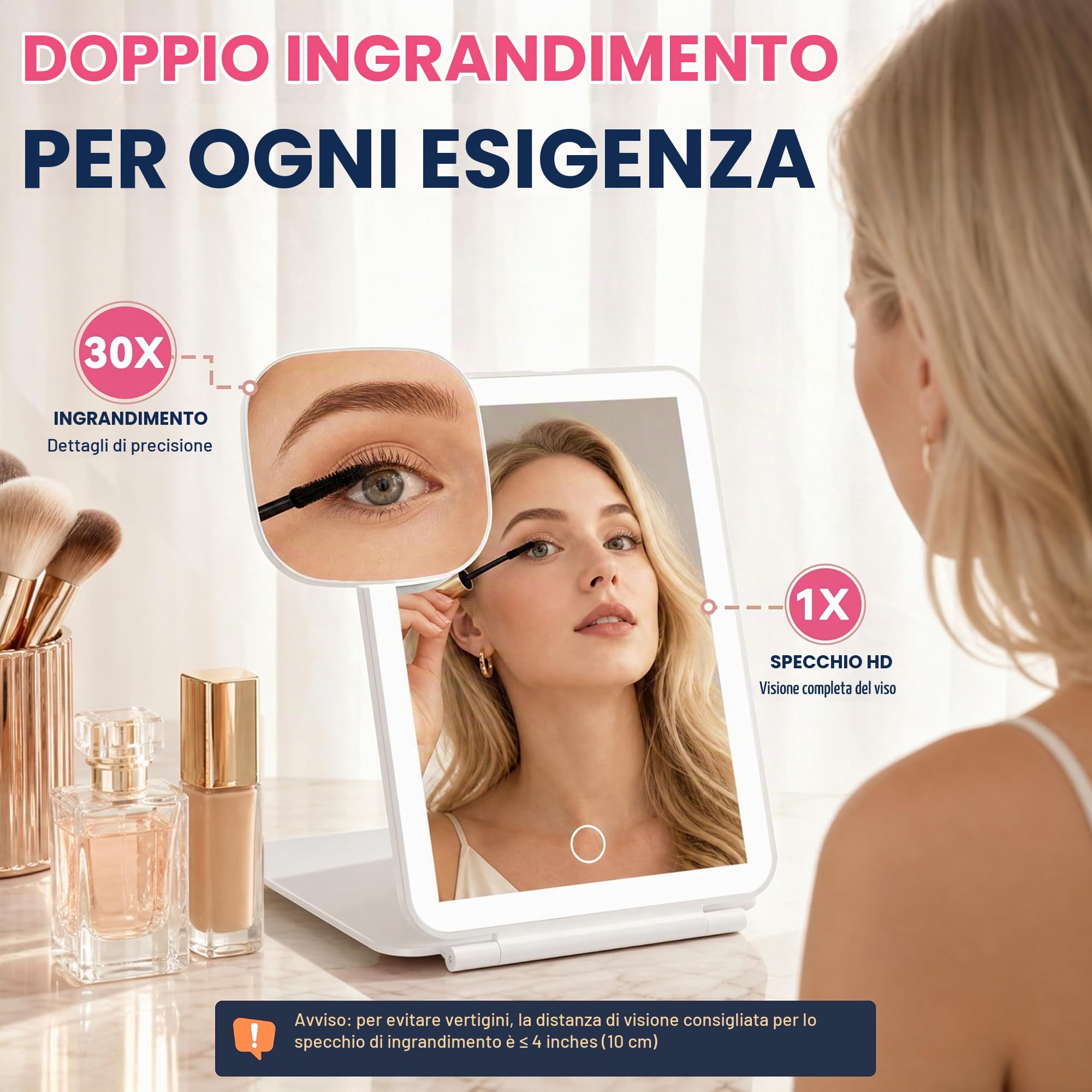 Auxmir Specchio Trucco con Luci 30X ricaricabile 2000mAh