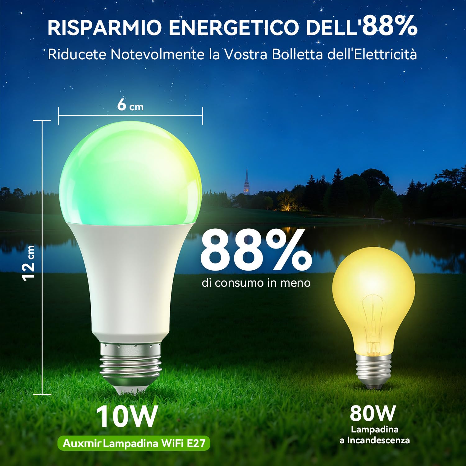 Auxmir Lampadine Smart LED E27 RGB 6 Pezzi Dimmerabili