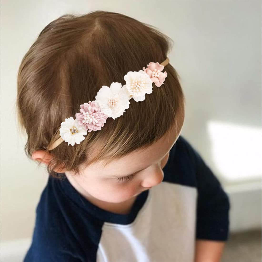 SJBAUTYO Set 3 Fasce Capelli neonata elastica fiori