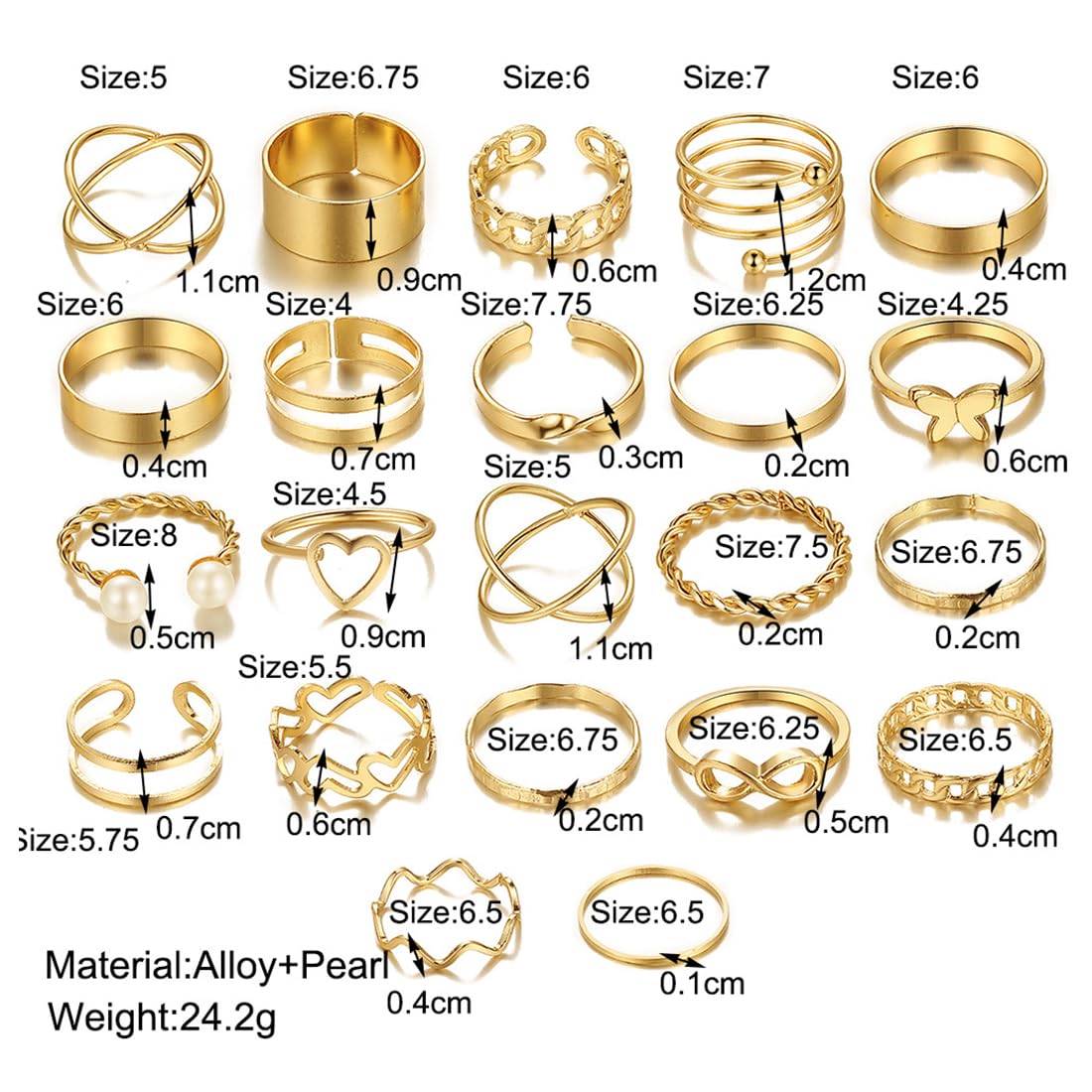 SJBAUTYO Set 22 Anelli Donna impilabili vintage oro