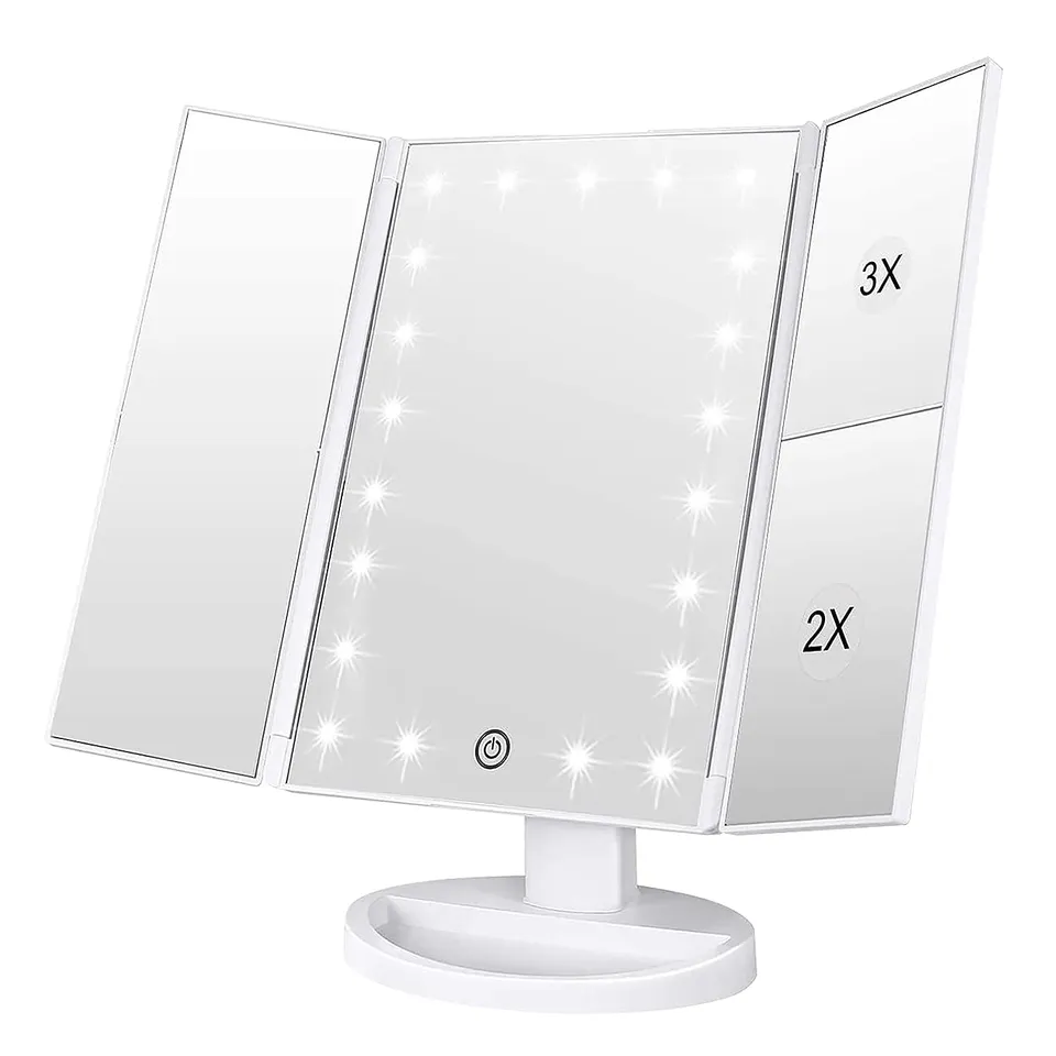 WEILY Specchio Trucco Pieghevole con 21 LED 1X 2X 3X Bianco