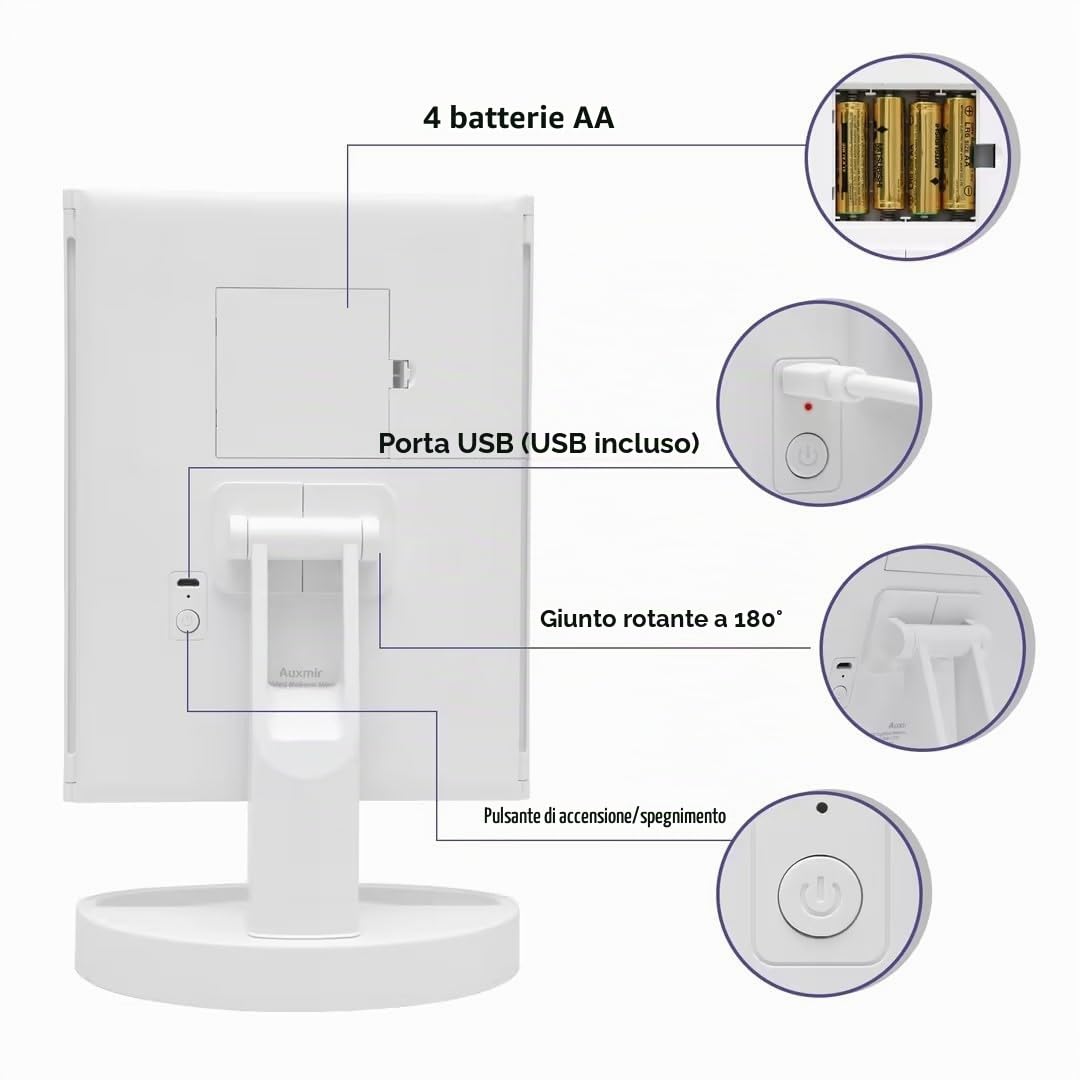 Auxmir Specchio Trucco con Luci 1X 5X 10X LED Tocco Stabile