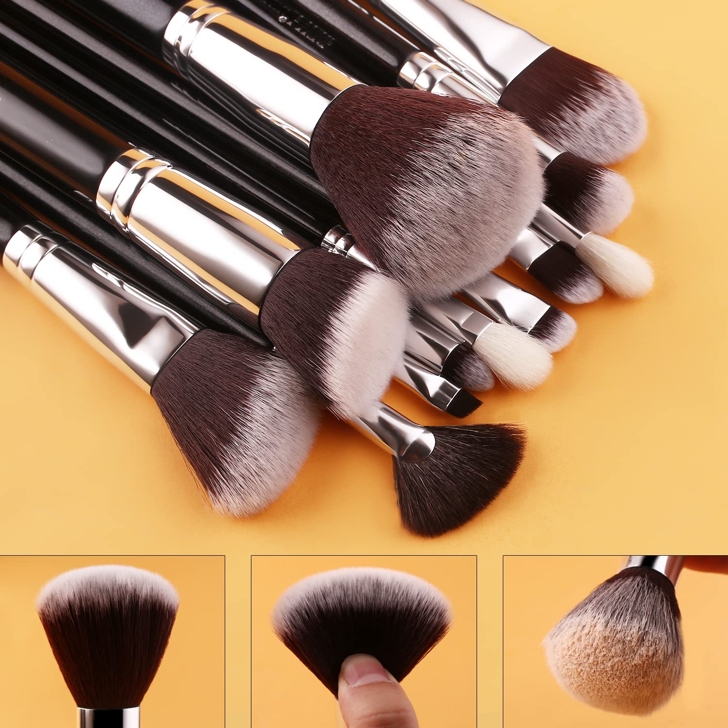 BEILI Set 12 Pennelli Trucco Sintetici con Custodia Neri