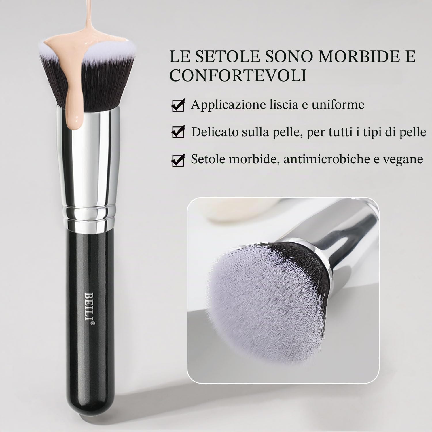 BEILI Set 15 Pennelli Trucco Pelo di Capra Nero