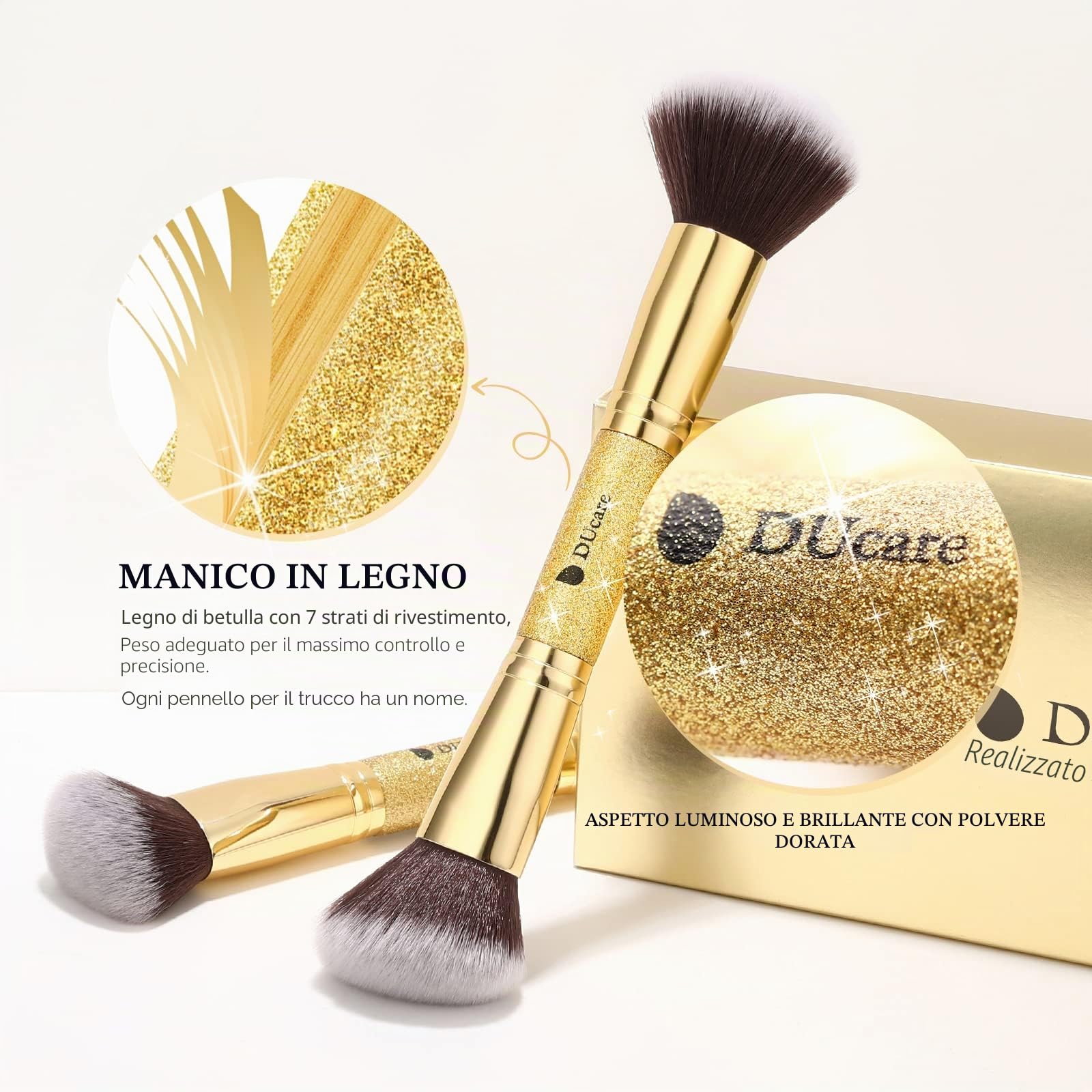 Ducare Pennello Fondotinta Doppia Testa 2 Pezzi Glitter