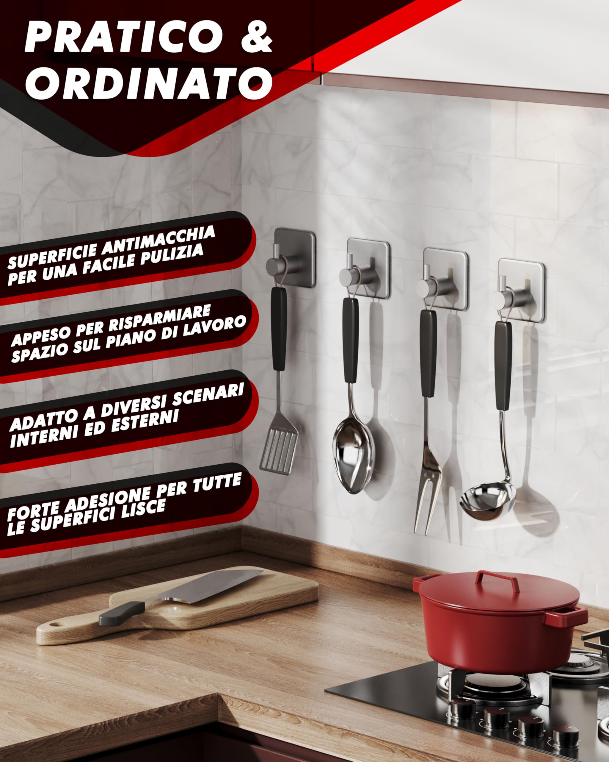 Auxmir Ganci Adesivi Argento-M 6 Pezzi Acciaio Inox