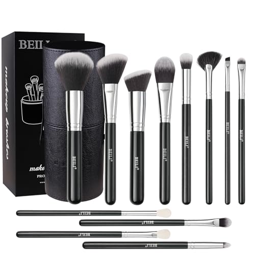 BEILI Set 12 Pennelli Trucco Sintetici con Custodia Neri