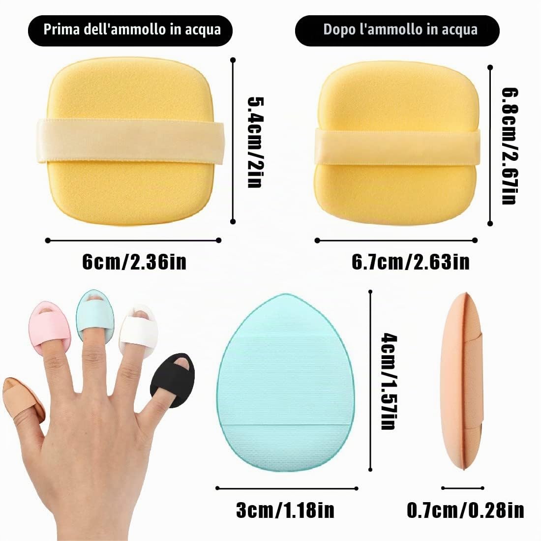SJBAUTYO Set 7 Puff Cipria spugnette trucco mini dita