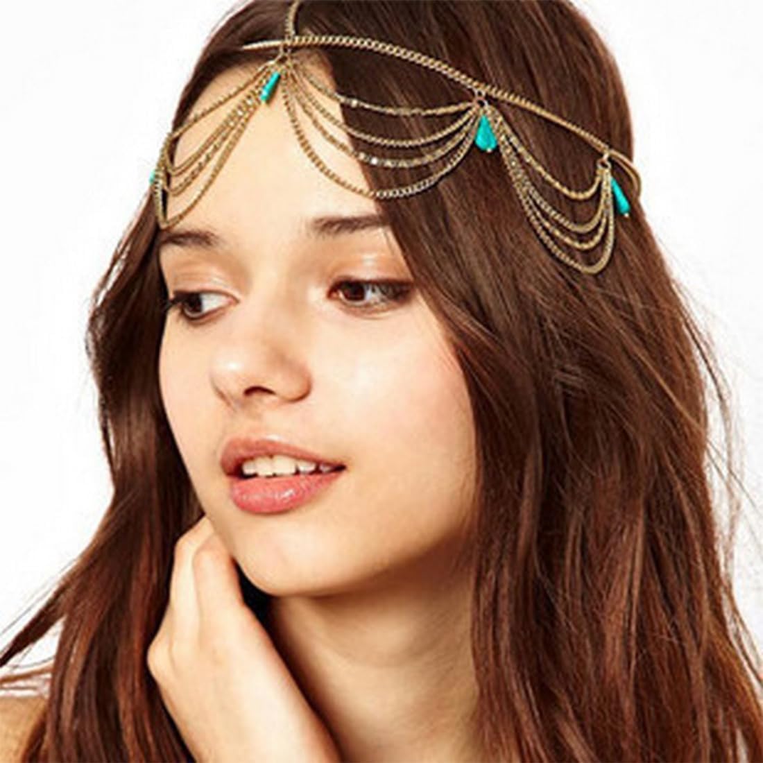 SJBAUTYO Catena Testa Boho Oro 2 Pezzi con Cristallo Sposa