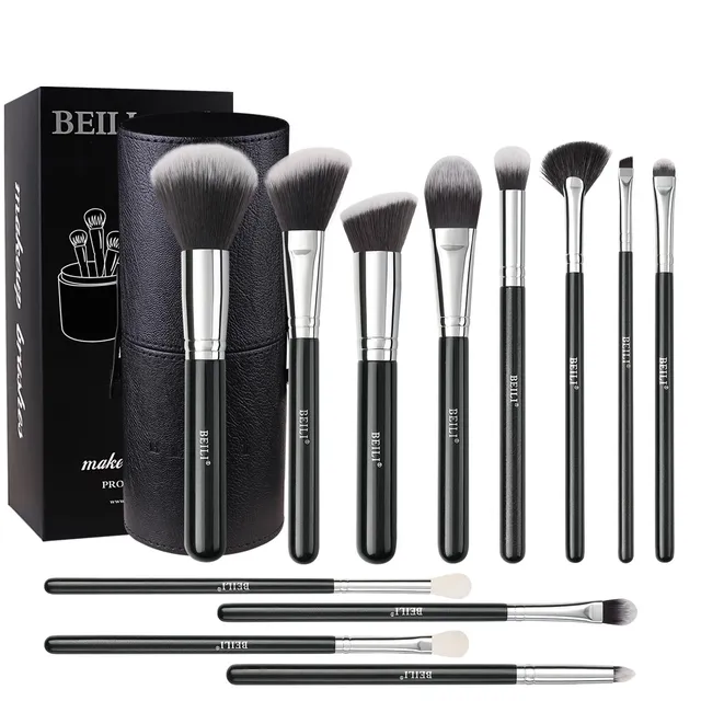 BEILI Set 12 Pennelli Trucco Sintetici con Custodia Neri